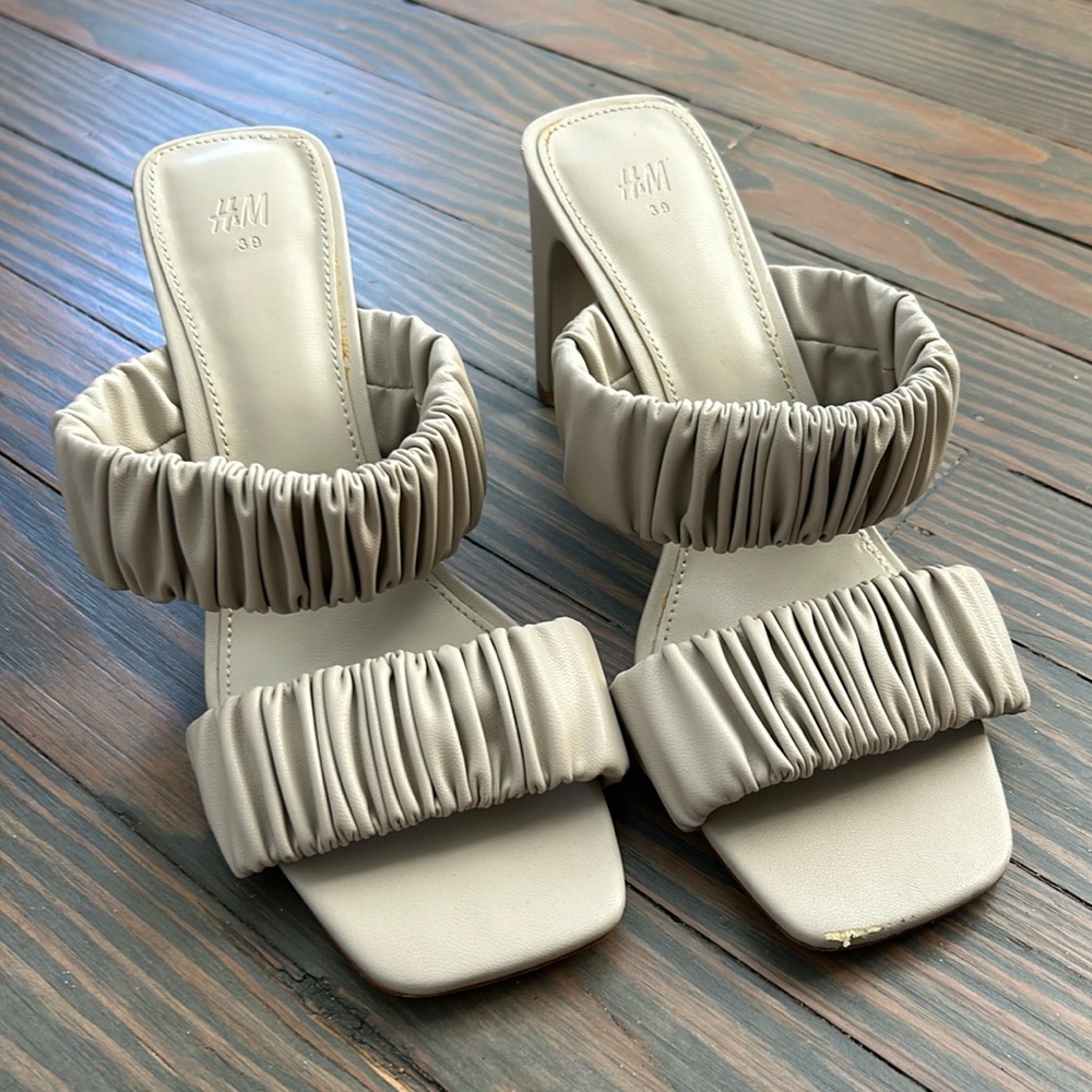 H&M double strap rouched mules